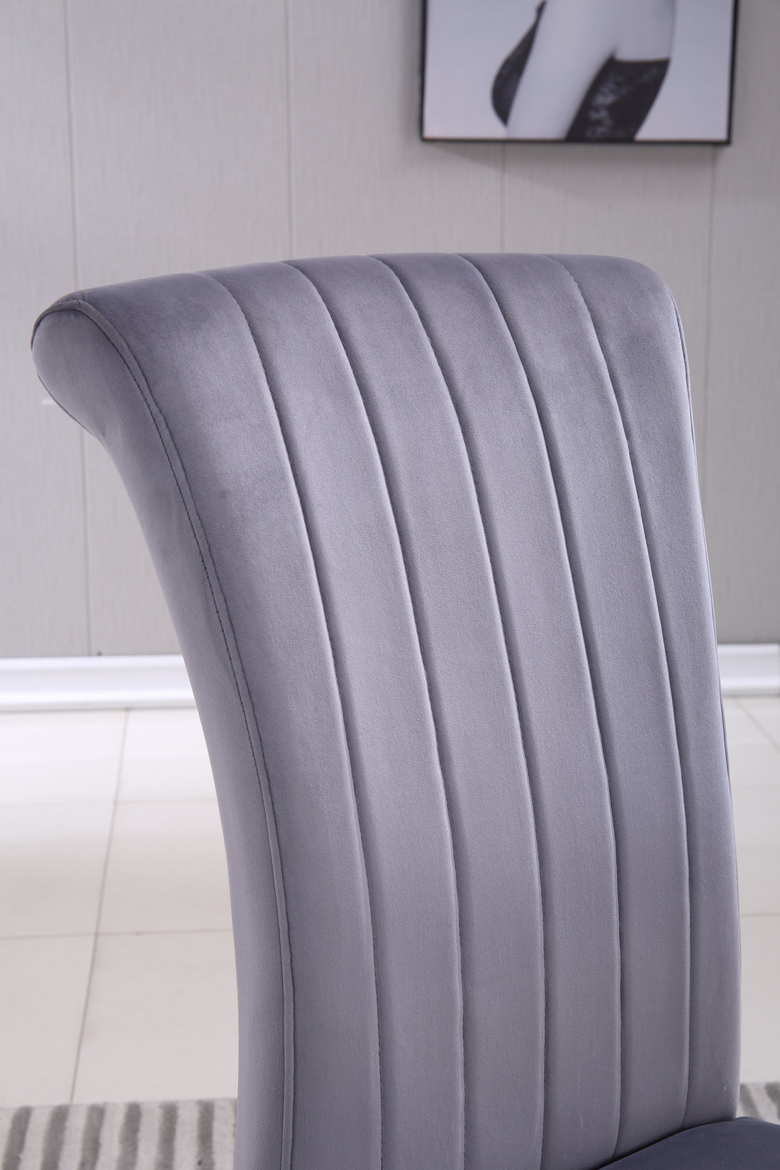 Modern Velvet Dining Chairs Set Of 2, Upholstered Accent Armless Chairs With Stripe Backrest Grey Gold Velvet