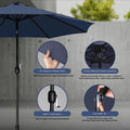 9' Solar Umbrella 32 Led Lighted Patio Umbrella Table Market Umbrella With Push Button Tilt Crank Outdoor Umbrella For Garden, Deck, Backyard And Pool, Dark Blue Dark Blue Stainless Steel