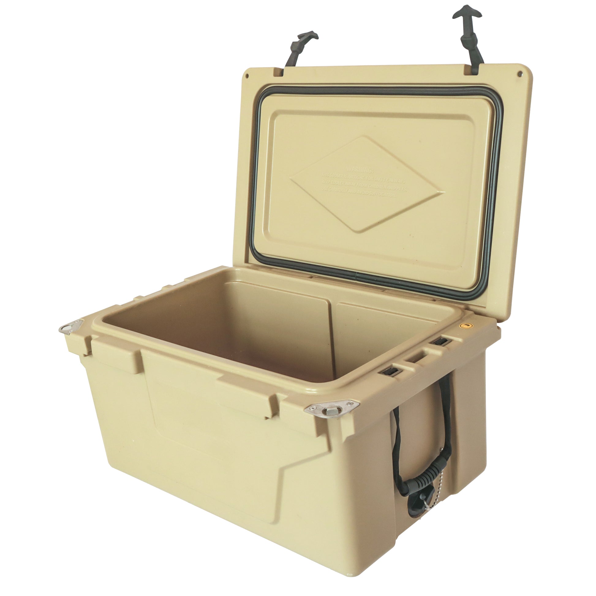Khaki Color Ice Cooler Box 65Qt Camping Ice Chest Beer Box Outdoor Fishing Cooler Khaki Abs Plastic