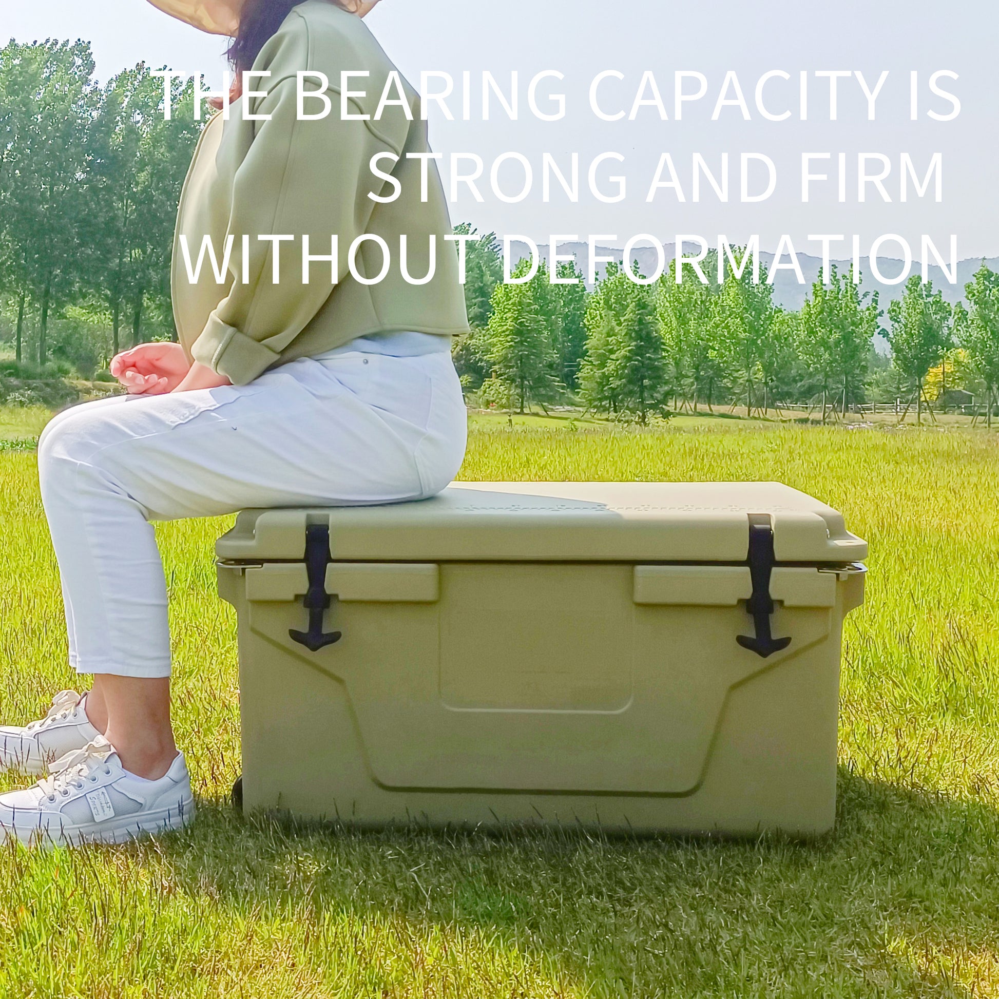 Khaki Color Ice Cooler Box 65Qt Camping Ice Chest Beer Box Outdoor Fishing Cooler Khaki Abs Plastic