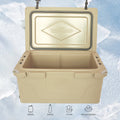 Khaki Color Ice Cooler Box 65Qt Camping Ice Chest Beer Box Outdoor Fishing Cooler Khaki Abs Plastic