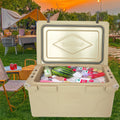 Khaki Color Ice Cooler Box 65Qt Camping Ice Chest Beer Box Outdoor Fishing Cooler Khaki Abs Plastic