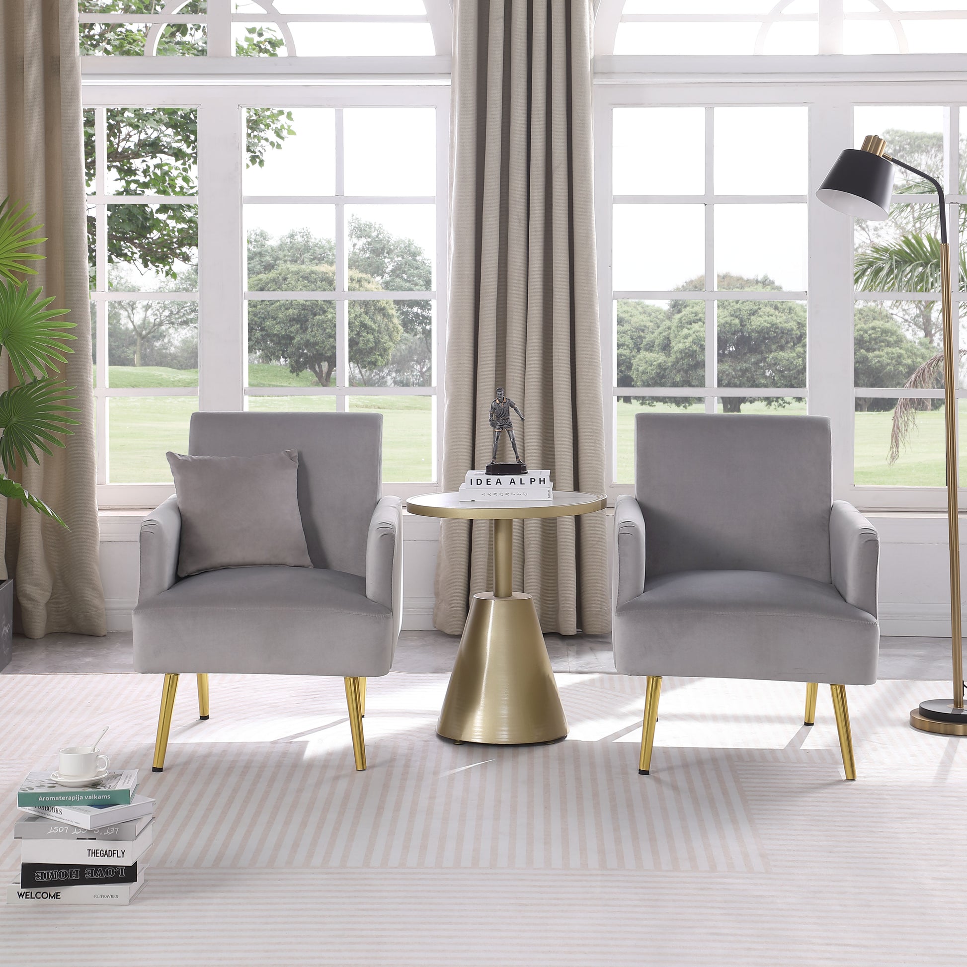 Reading Armchair Living Room Comfy Accent Chairs, Bedroom Chairs For Office Bedroom With Arm Rest, Lounge Chair For Office And Study Gray Velvet