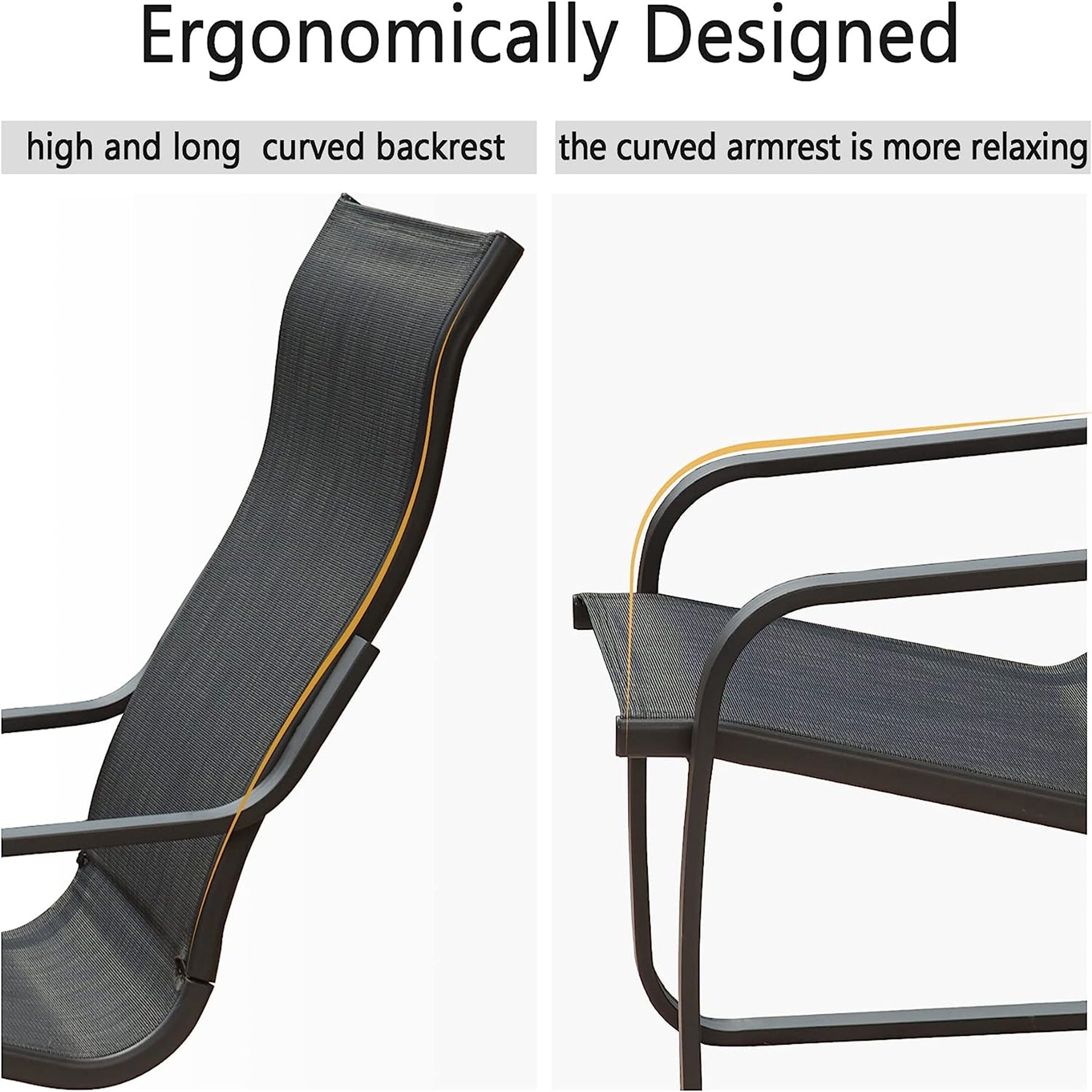 Outdoor Patio Bistro Set Of 2, C Spring Motion Chair, All Weather Conversation Armchair With Ottoman & Quick Dry Textile For Porch,Deck,Yard,Garden,Lawn 1 Chair 1 Ottoman Dark Gray Metal