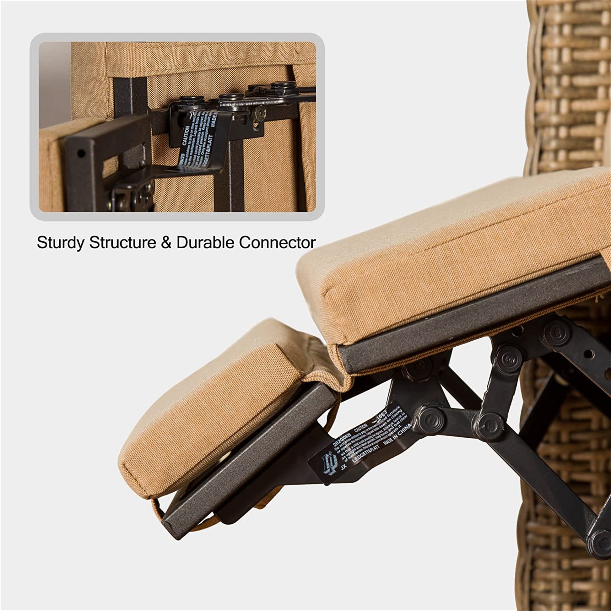 Indoor & Outdoor Recliner, All Weather Wicker Reclining Patio Chair, Khaki Cushion Khaki,1 Chair Khaki Rattan