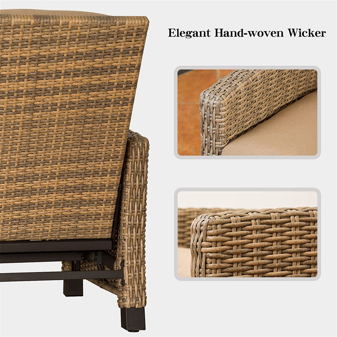 Indoor & Outdoor Recliner, All Weather Wicker Reclining Patio Chair, Khaki Cushion Khaki,1 Chair Khaki Rattan