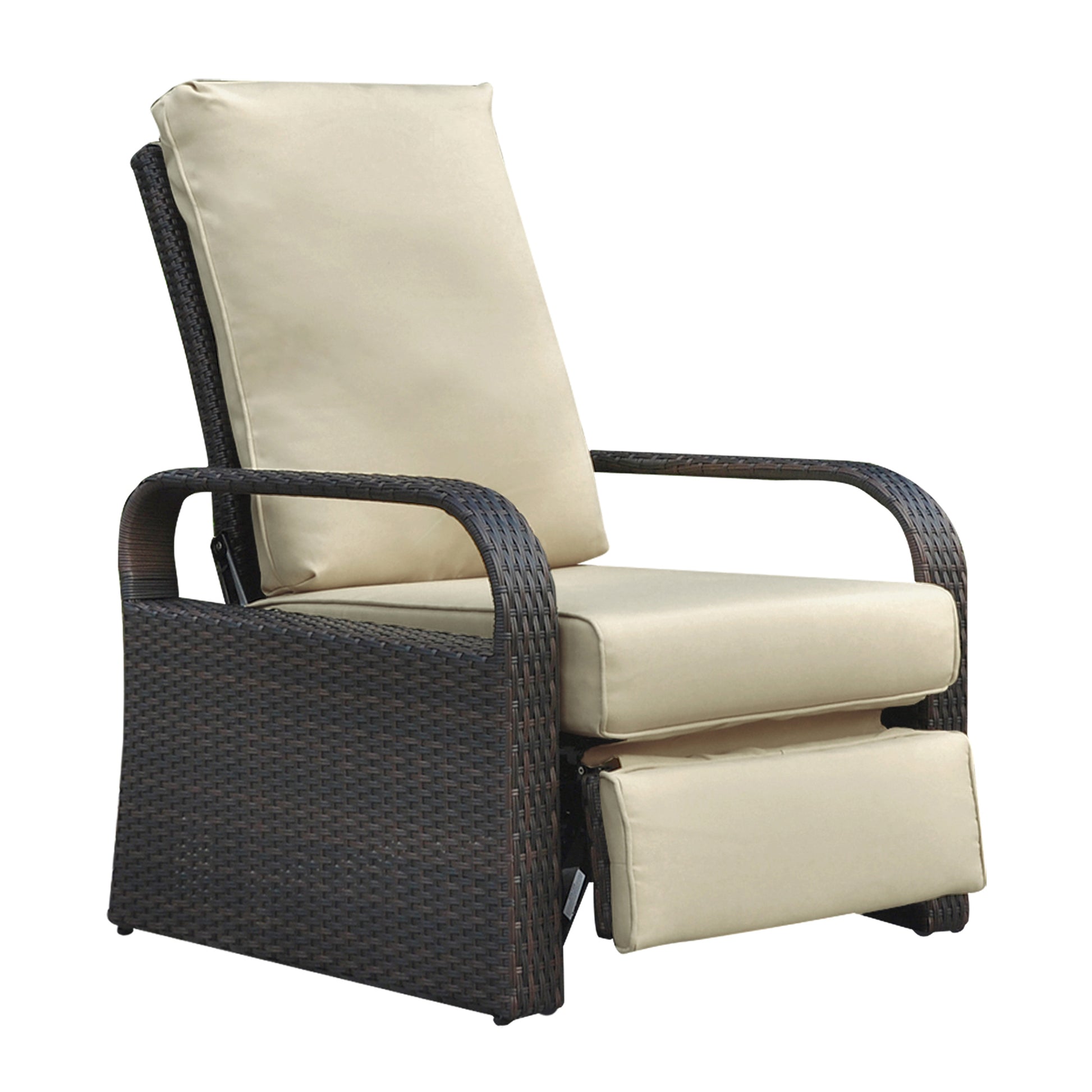 Outdoor Recliner, Automatic Adjustable Wicker Lounge Recliner Chair With Comfy Thicken Cushion, All Weather Aluminum Frame, Brown Wicker Khaki Cushion Yes Lounge Khaki Rust Resistant Frame Fade Resistant Cushion Garden & Outdoor Classic Complete Patio