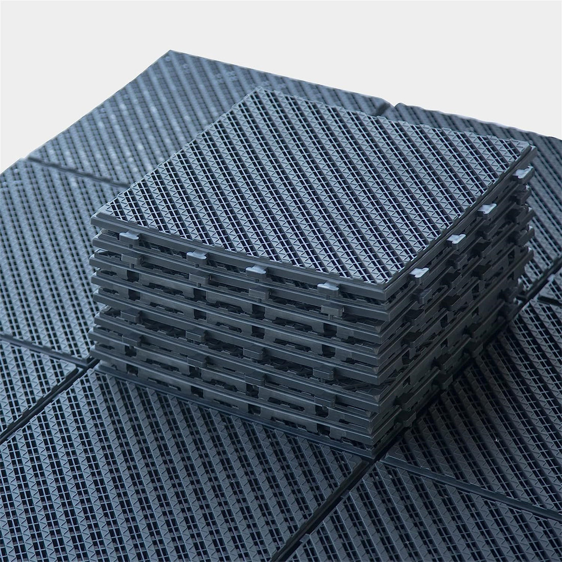 Patio Interlocking Deck Tiles, 12"X12" Square Composite Decking Tiles, Four Slat Plastic Outdoor Flooring Tile All Weather For Balcony Porch Backyard, Dark Gray, Pack Of 9 Dark Gray Plastic