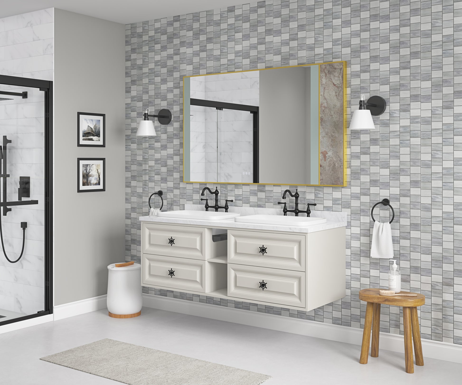 60 X 36Inch Led Mirror Bathroom Vanity Mirror With Back Light, Wall Mount Anti Fog Memory Large Adjustable Vanity Mirrornatural Stone Decoration Decoration Follows Led Changes Gold Aluminium