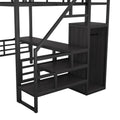 Full Size Metal Loft Bed With Desk, Storage Staircase And Small Wardrobe, Storage Stairs Can Be Installed Left And Right,Black Full Black Metal
