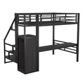 Full Size Metal Loft Bed With Desk, Storage Staircase And Small Wardrobe, Storage Stairs Can Be Installed Left And Right,Black Full Black Metal