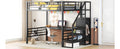 Full Size Metal Loft Bed With Desk, Storage Staircase And Small Wardrobe, Storage Stairs Can Be Installed Left And Right,Black Full Black Metal