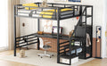 Full Size Metal Loft Bed With Desk, Storage Staircase And Small Wardrobe, Storage Stairs Can Be Installed Left And Right,Black Full Black Metal