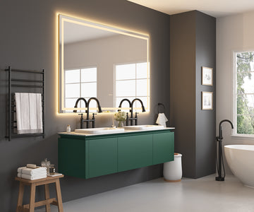 84In. W X 48In. H Oversized Rectangular Black Framed Led Mirror Anti Fog Dimmable Wall Mount Bathroom Vanity Mirror Hd Wall Mirror Kit For Gym And Dance Studio 48X 84Inches With Safety Ba Matte Black Aluminium