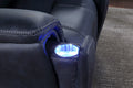 Triple Power Recliner With Lighted Cupholders Ocean Bluetransitional Design Dark Blue Foam Fabric