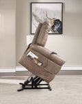Classic Rolled Arm Power Lift Chair Recliner Heat, Adjustable Massage Plush Seating, High Grade Polyester Fabric Camel Foam Fabric