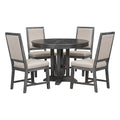 5 Piece Dining Set Extendable Round Table And 4 Upholstered Chairs Farmhouse Dining Set For Kitchen, Dining Room Black Black Solid Wood Mdf