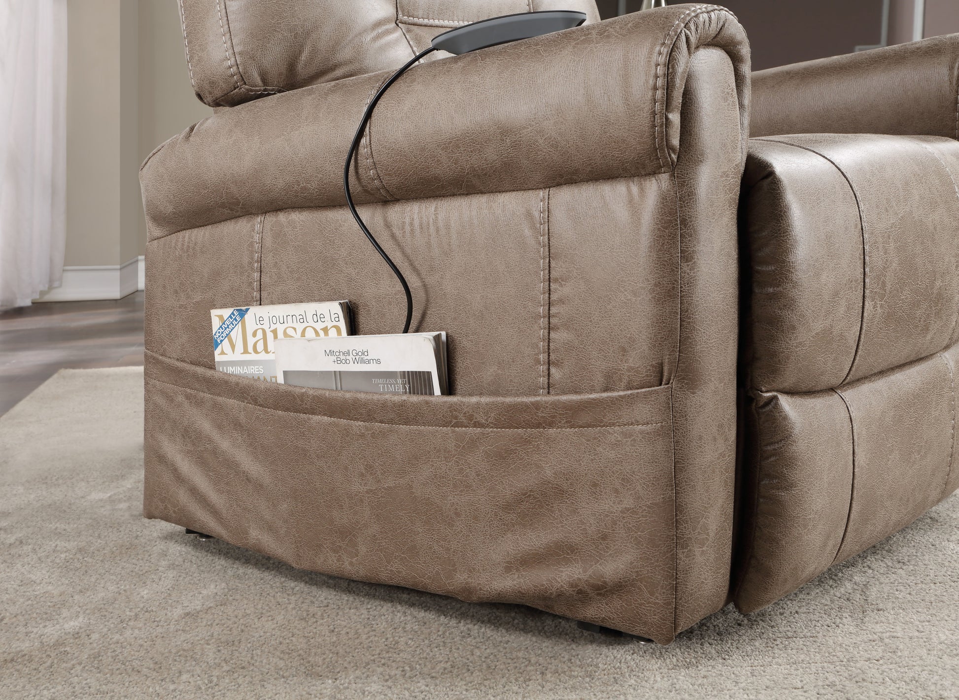 Classic Rolled Arm Power Lift Chair Recliner Heat, Adjustable Massage Plush Seating, High Grade Polyester Fabric Camel Foam Fabric