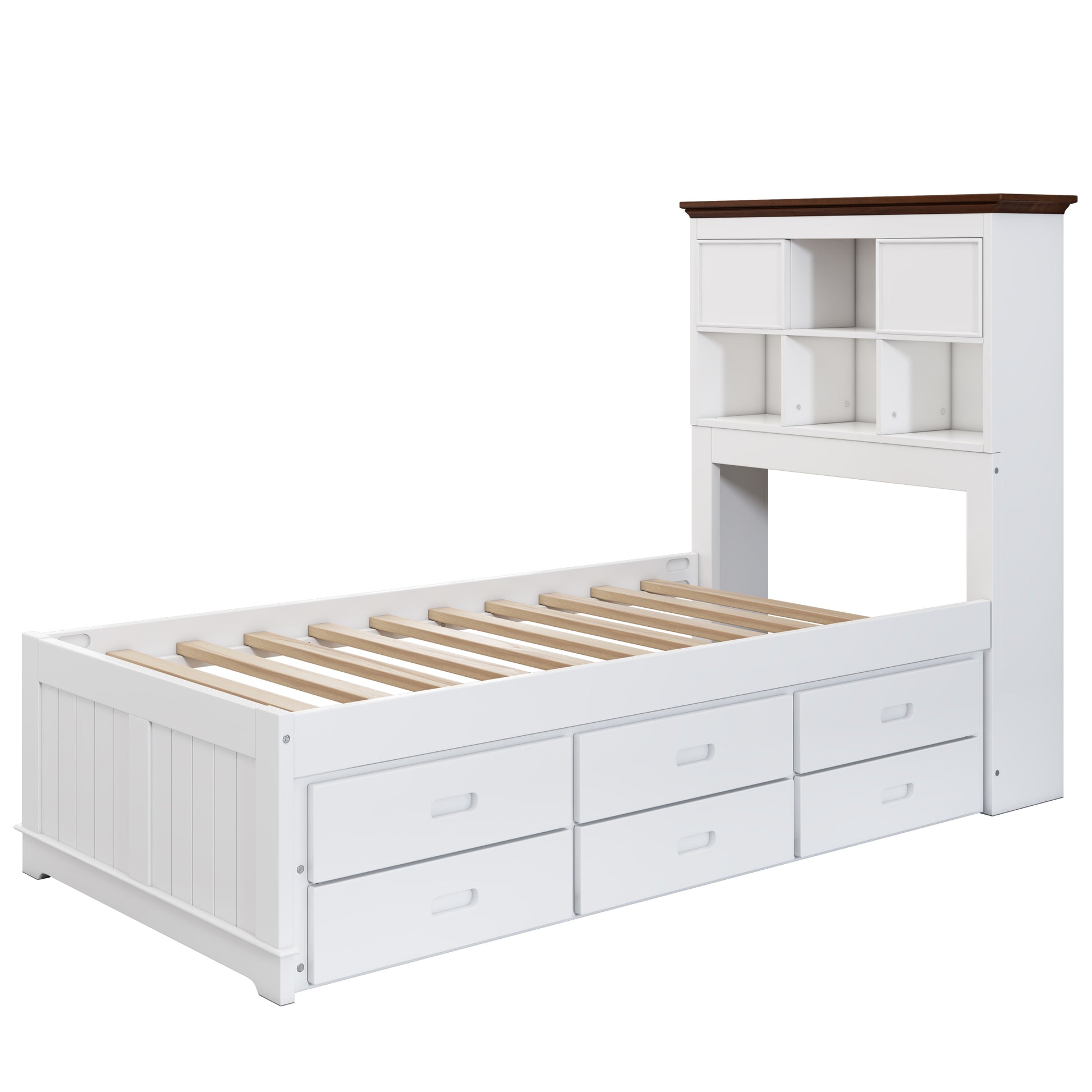 2 Pieces Wooden Captain Bedroom Set Twin Bed With Trundle And Nightstand,White Walnut White Walnut Wood