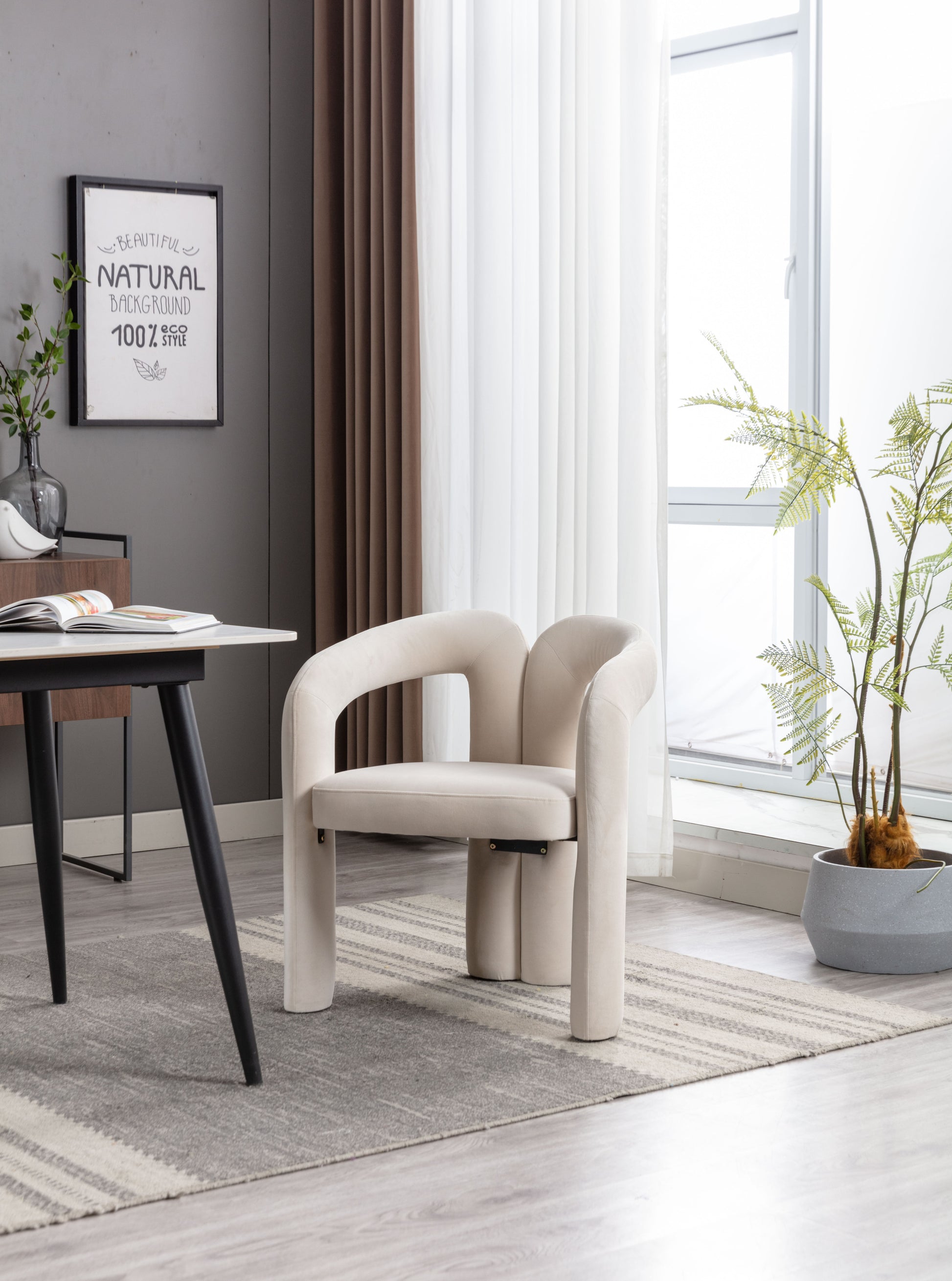 Coolmore Contemporary Designed Velvet Fabric Upholstered Accent Dining Chair Barrel Side Chairs Kitchen Armchair For Living Room Set Of 2 Beige Velvet Beige Foam Velvet