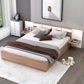 Queen Size Platform Bed With Headboard, Drawers, Shelves, Usb Ports And Sockets, Natural Natural Wood