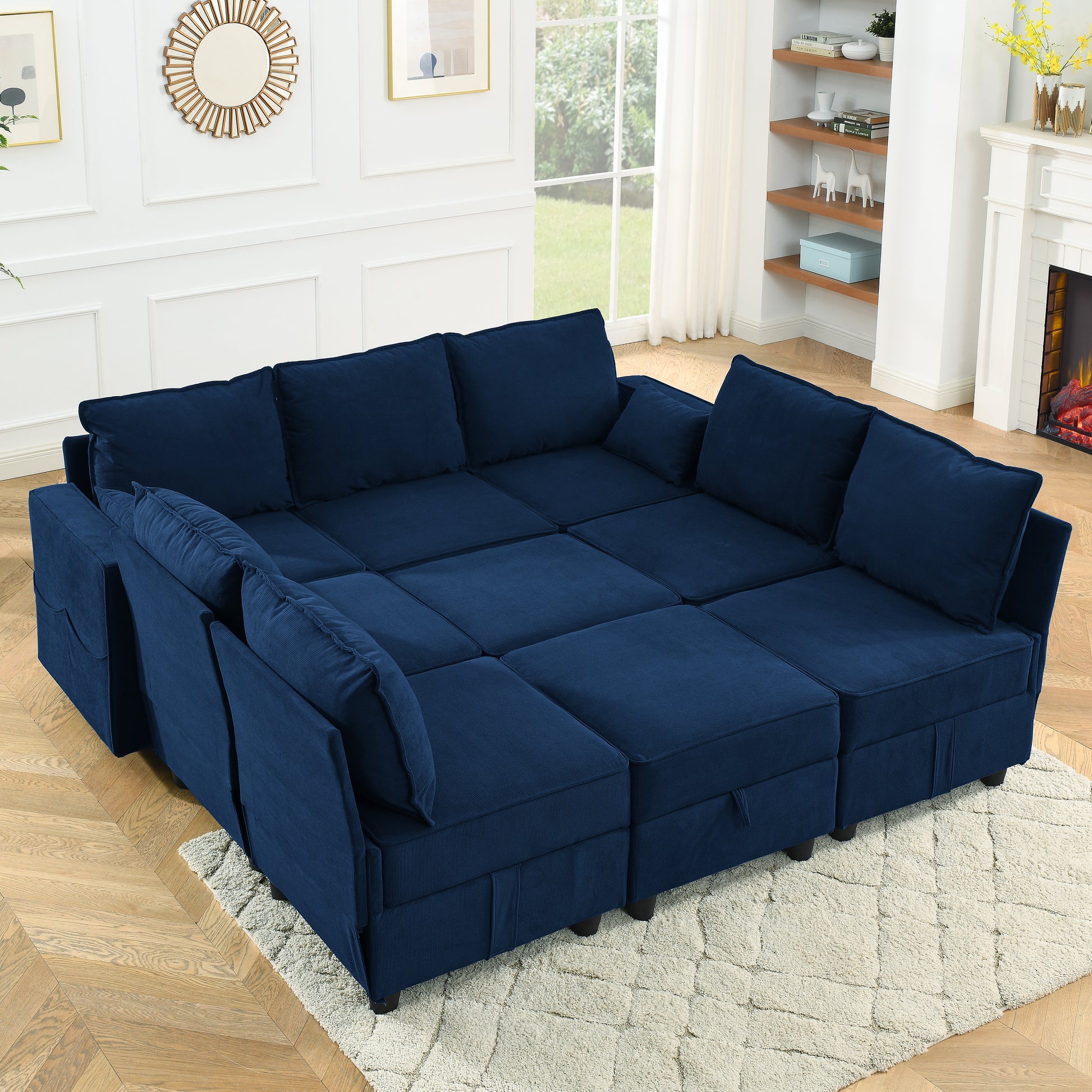 Arm Single Seat Of Module Sofa, Navy Blue Corduroy Velvet, Spring Pack Cushions Dark Gray Corduroy