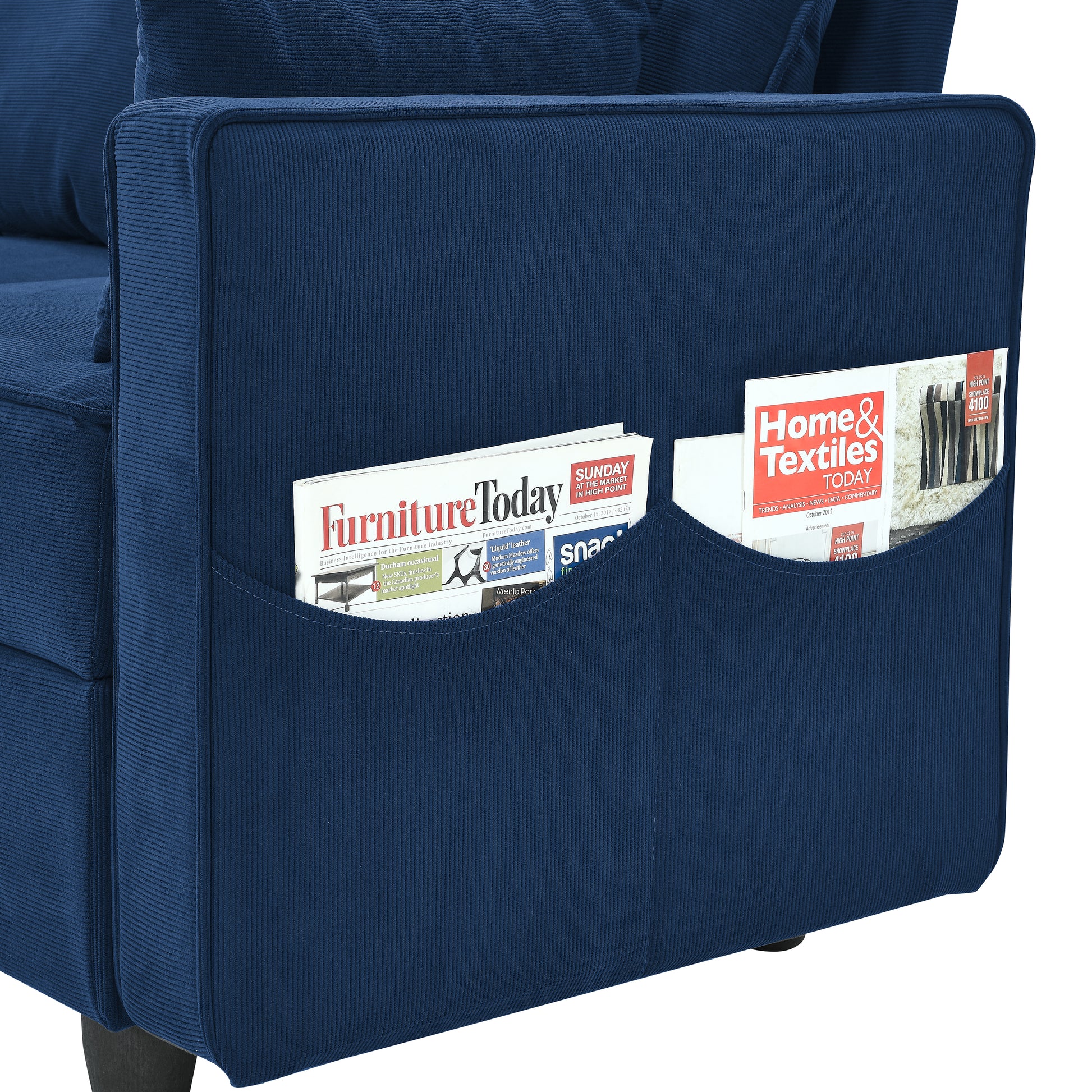 Arm Single Seat Of Module Sofa, Navy Blue Corduroy Velvet, Spring Pack Cushions Dark Gray Corduroy