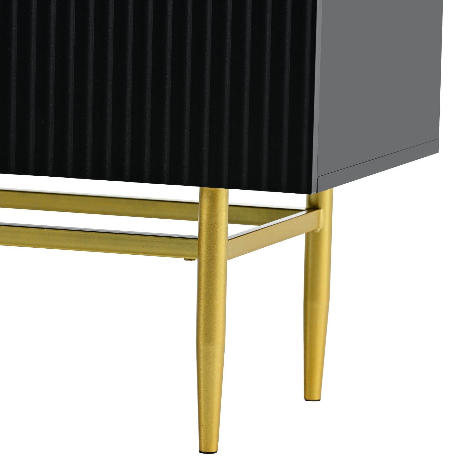 Modern Elegant 4 Door Sideboard Gold Metal Handle Buffet Cabinet For Dining Room, Living Room, Bedroom, Hallway Black Black Particle Board