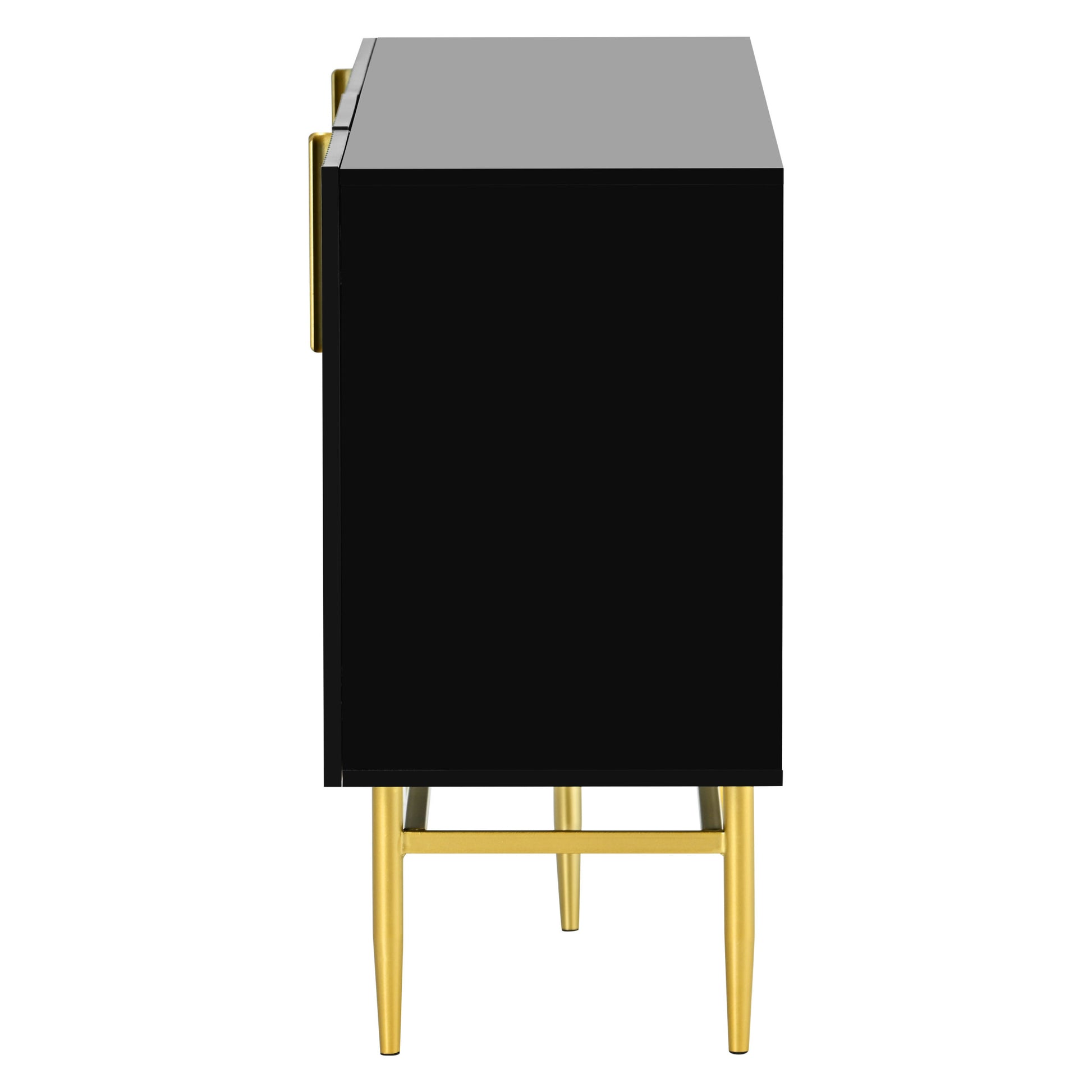 Modern Elegant 4 Door Sideboard Gold Metal Handle Buffet Cabinet For Dining Room, Living Room, Bedroom, Hallway Black Black Particle Board