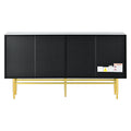 Modern Elegant 4 Door Sideboard Gold Metal Handle Buffet Cabinet For Dining Room, Living Room, Bedroom, Hallway Black Black Particle Board