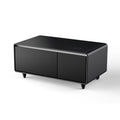 Modern Smart Coffee Table With Built In Fridge, Wireless Charging, Power Socket, Usb Interface, Outlet Protection, Mechanical Temperature Control And Ice Water Interface, Black Black Primary Living Space Luxury,Modern Rectangular Coffee & End Tables Abs