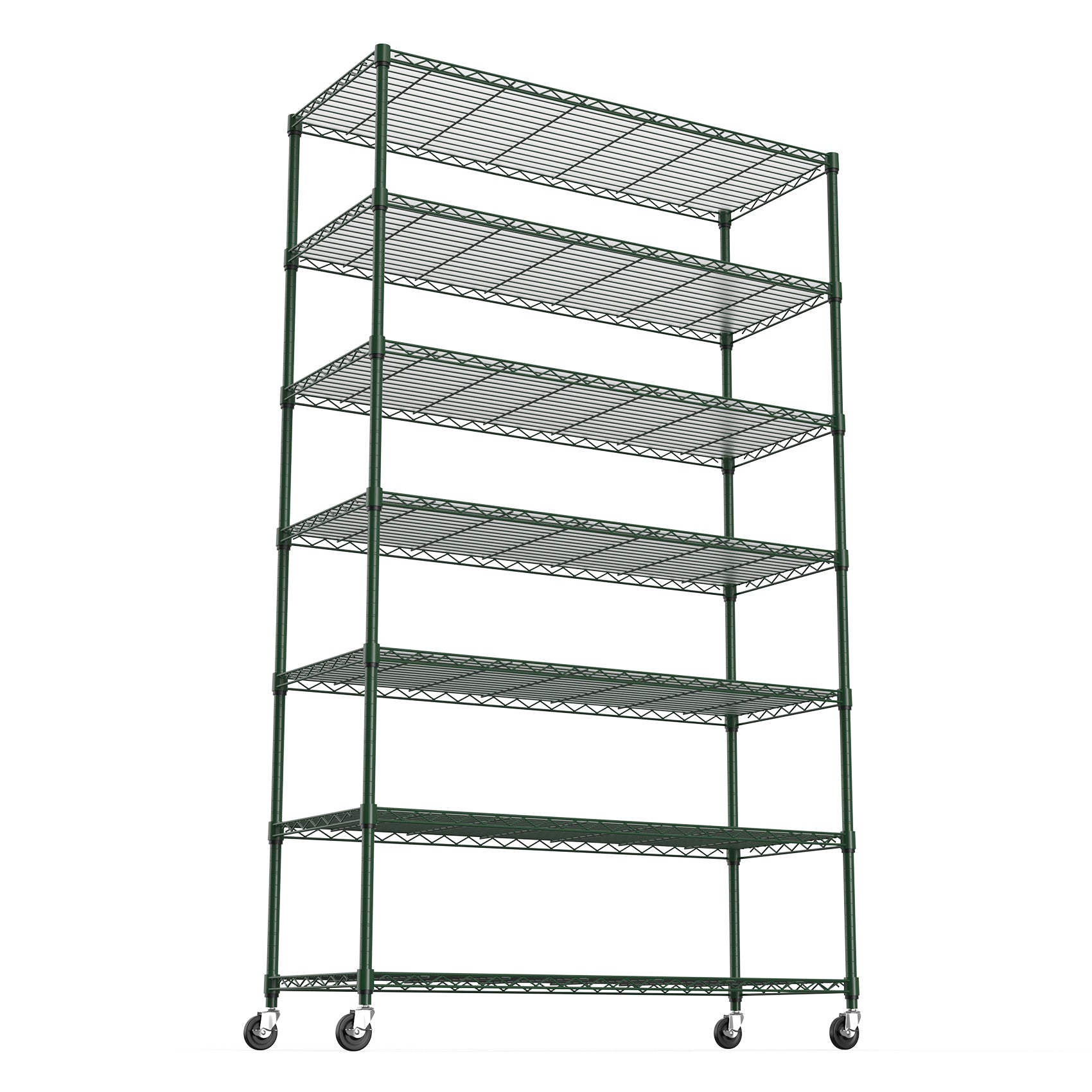 7 Tier Wire Shelving Unit, 2450 Lbs Nsf Height Adjustable Metal Garage Storage Shelves With Wheels, Heavy Duty Storage Wire Rack Metal Shelves Green Green Iron Plastic