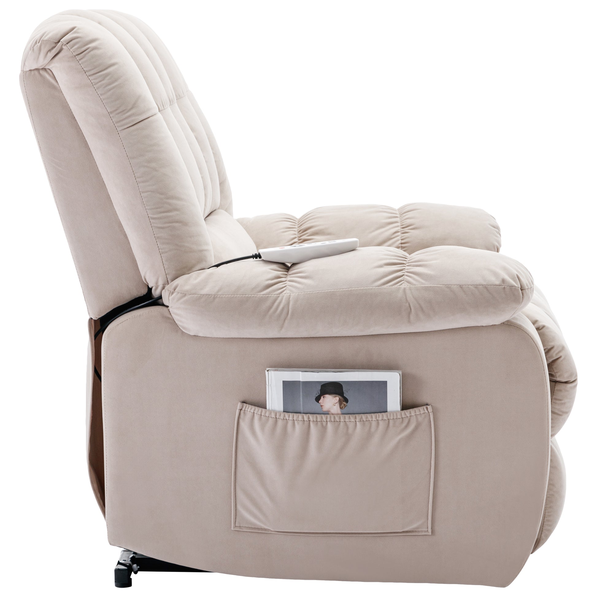 Massage Recliner Chair Electric Power Lift Recliner Chairs With Heat, Vibration, Side Pocket For Living Room Bedroom, Beige Beige Velvet