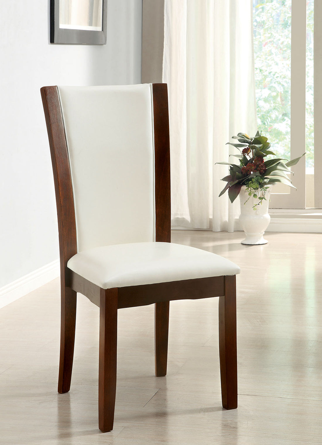 Style Comfort Contemporary 2Pcs Side Chairs Dark Cherry And Whitecushion Seat Kitchen Dining Room Furniture White Brown Dining Room Contemporary,Modern Dining Chairs Solid Back Solid Wood