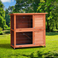 Rabbit Hutch Outdoor, 2 Story Rabbit Cage Indoor With Run, Bunny Cage With 2 Removable No Leak Trays, Pet Cages With Non Slip Ramp, Waterproof Roof, Fence, For Small Animals Natural Pet Pen American