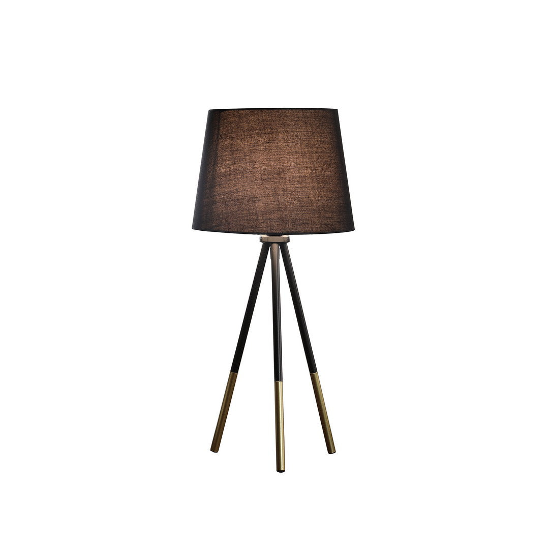 20" Tripod Leg Metal Table Lamp" Devon", Matte Black Gold Metal Black Metal