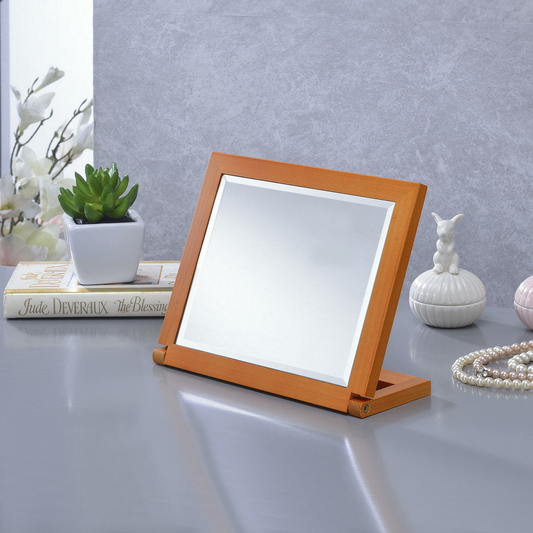 8" Tall Polyresin Adjustable Make Up Mirror, Walnut Finish Multicolor Wood
