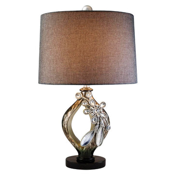 28.25" Tall Polyresin Table Lamp "Balleria", Crystal And Glass Accent Multicolor Metal