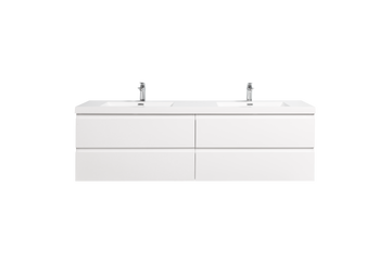 71'' Wall Mounted Double Bathroom Vanity In Gloss White With White Solid Surface Vanity Top Gloss White Wood