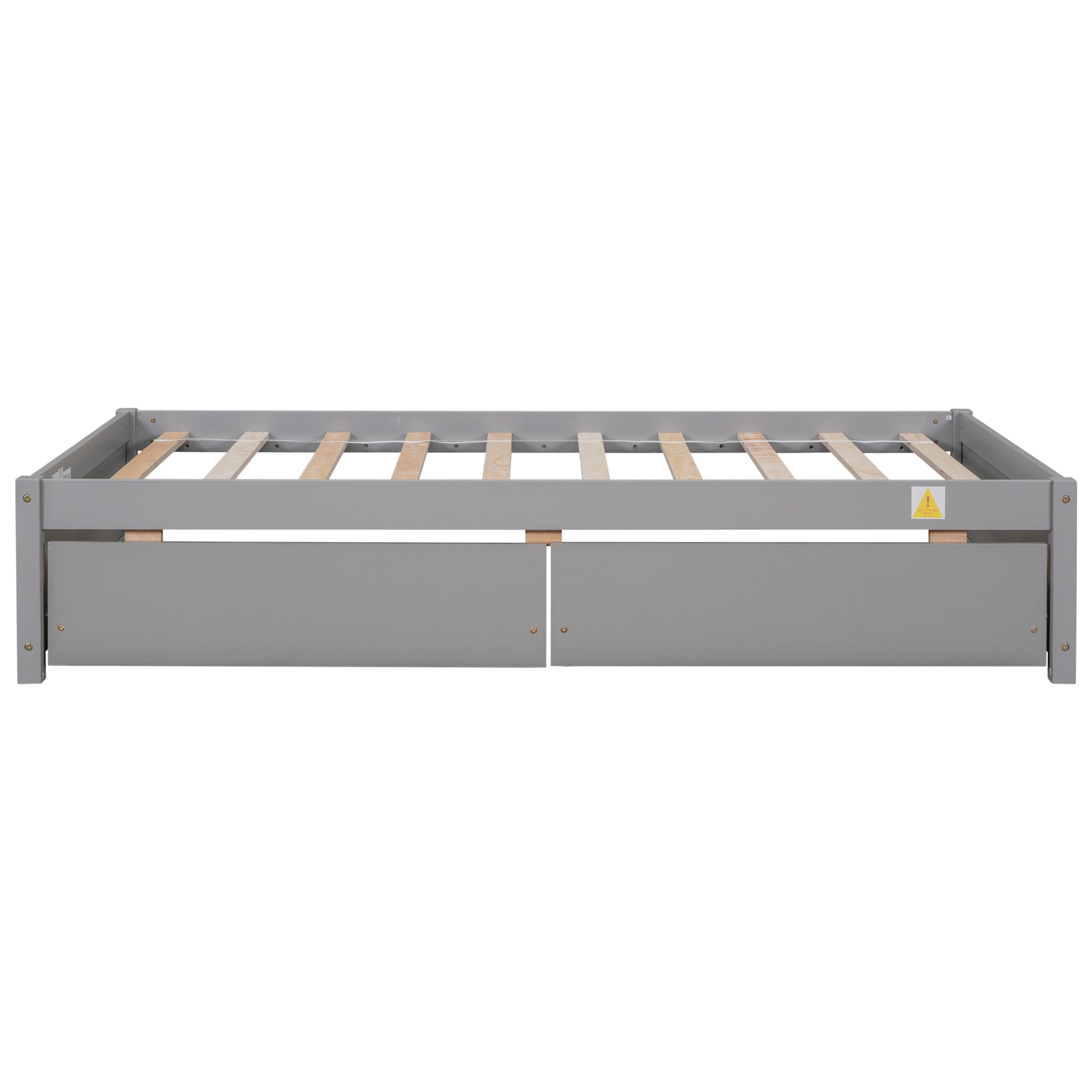 Twin Bed With 2 Drawers, Solid Wood, No Box Spring Needed ,Grey Sku:W504P149041 Twin Grey Pine
