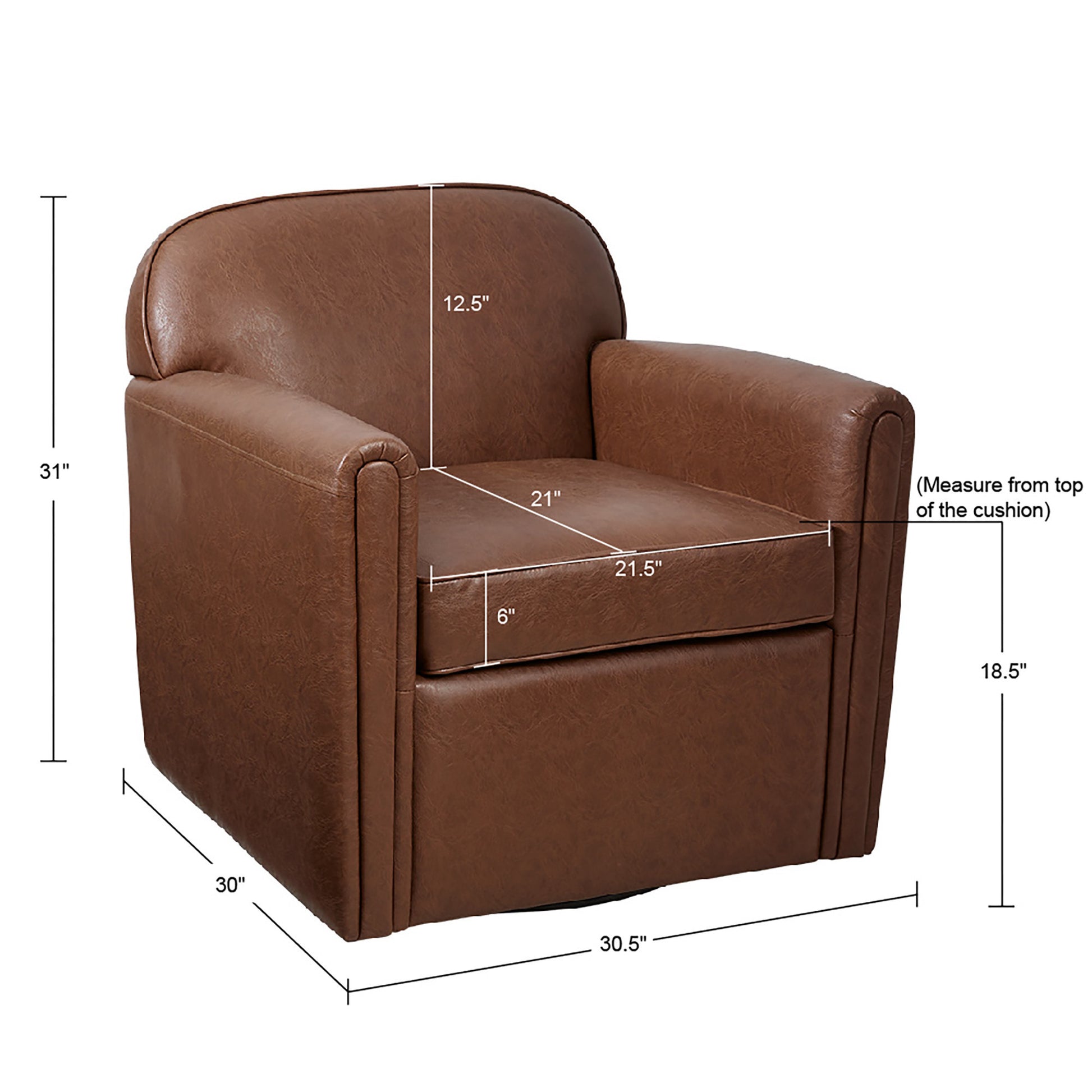 Faux Leather 360 Degree Swivel Arm Chair Brown Polyester