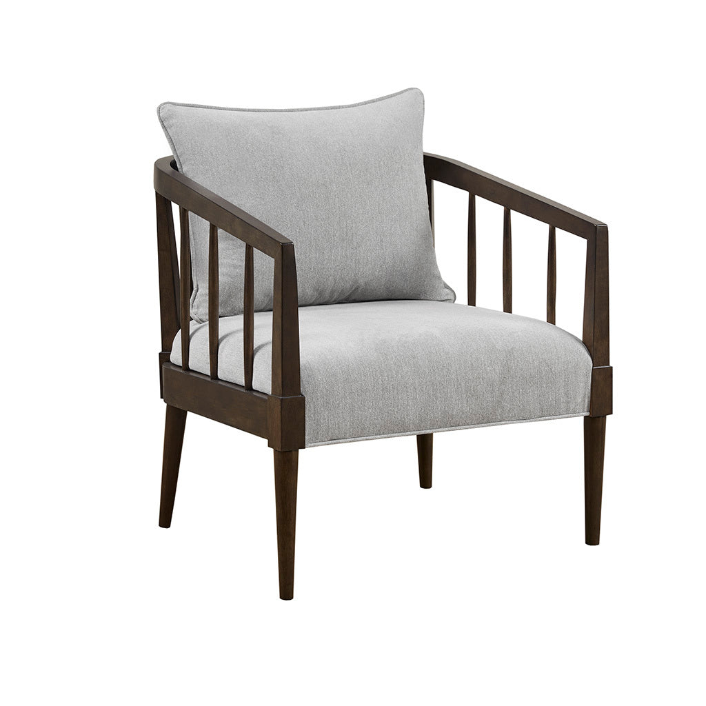 Spindle Accent Armchair With Removable Back Pillow Light Grey Polyester