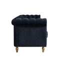 Chesterfield Velvet Sofa 84.65 Inch For Living Room Black Color Black Velvet Wood Tufted Back Mid Century Modern Rolled Arms Foam Velvet 3 Seat