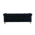 Chesterfield Velvet Sofa 84.65 Inch For Living Room Black Color Black Velvet Wood Tufted Back Mid Century Modern Rolled Arms Foam Velvet 3 Seat