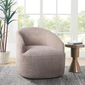 Upholstered 360 Degree Swivel Chair Beige Polyester
