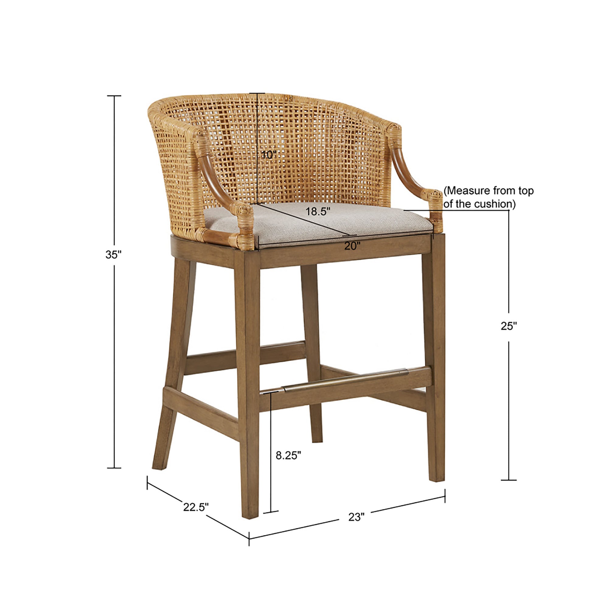 Handcrafted Rattan Counter Stool 25" H Natural Polyester