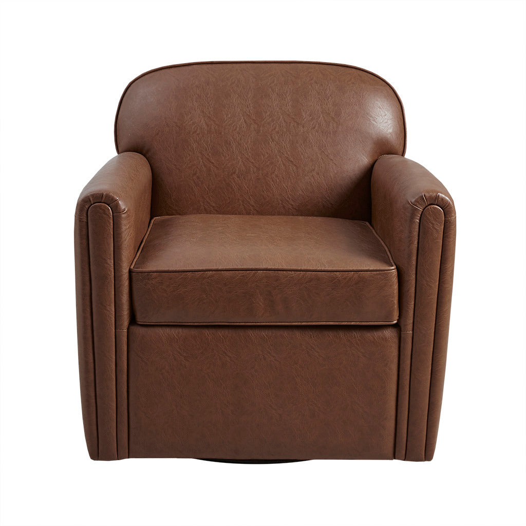 Faux Leather 360 Degree Swivel Arm Chair Brown Polyester