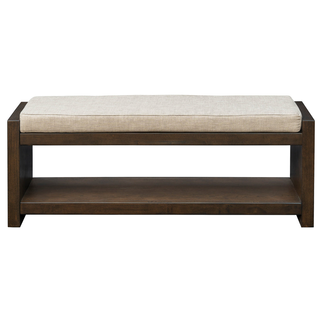 Accent Bench With Lower Shelf Brown Polyester