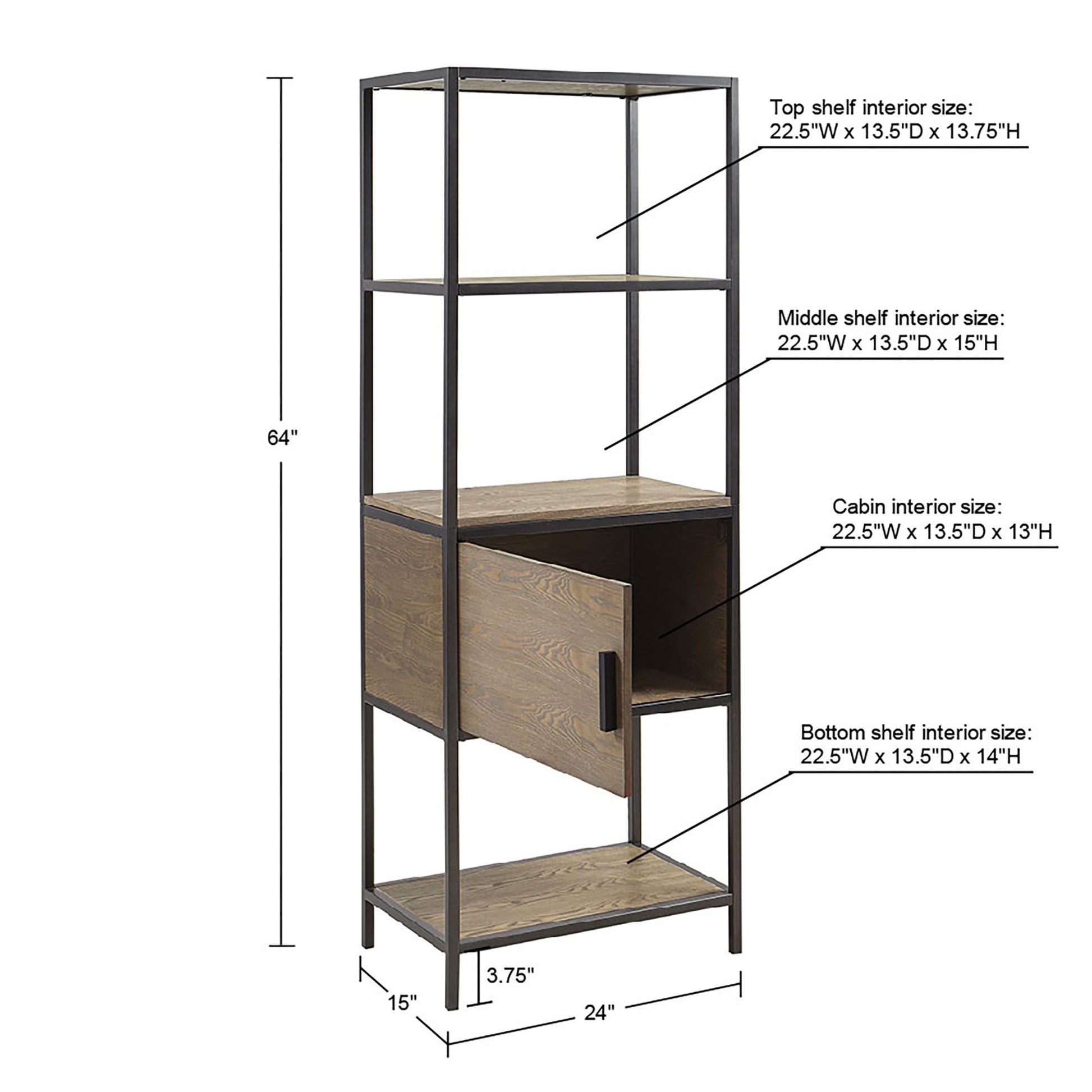3 Shelf Bookcase With Storage Cabinet Grey Wood