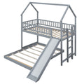 Twin Over Full House Bunk Bed With Slide And Built In Ladder, Full Length Guardrail, Gray Gray Pine